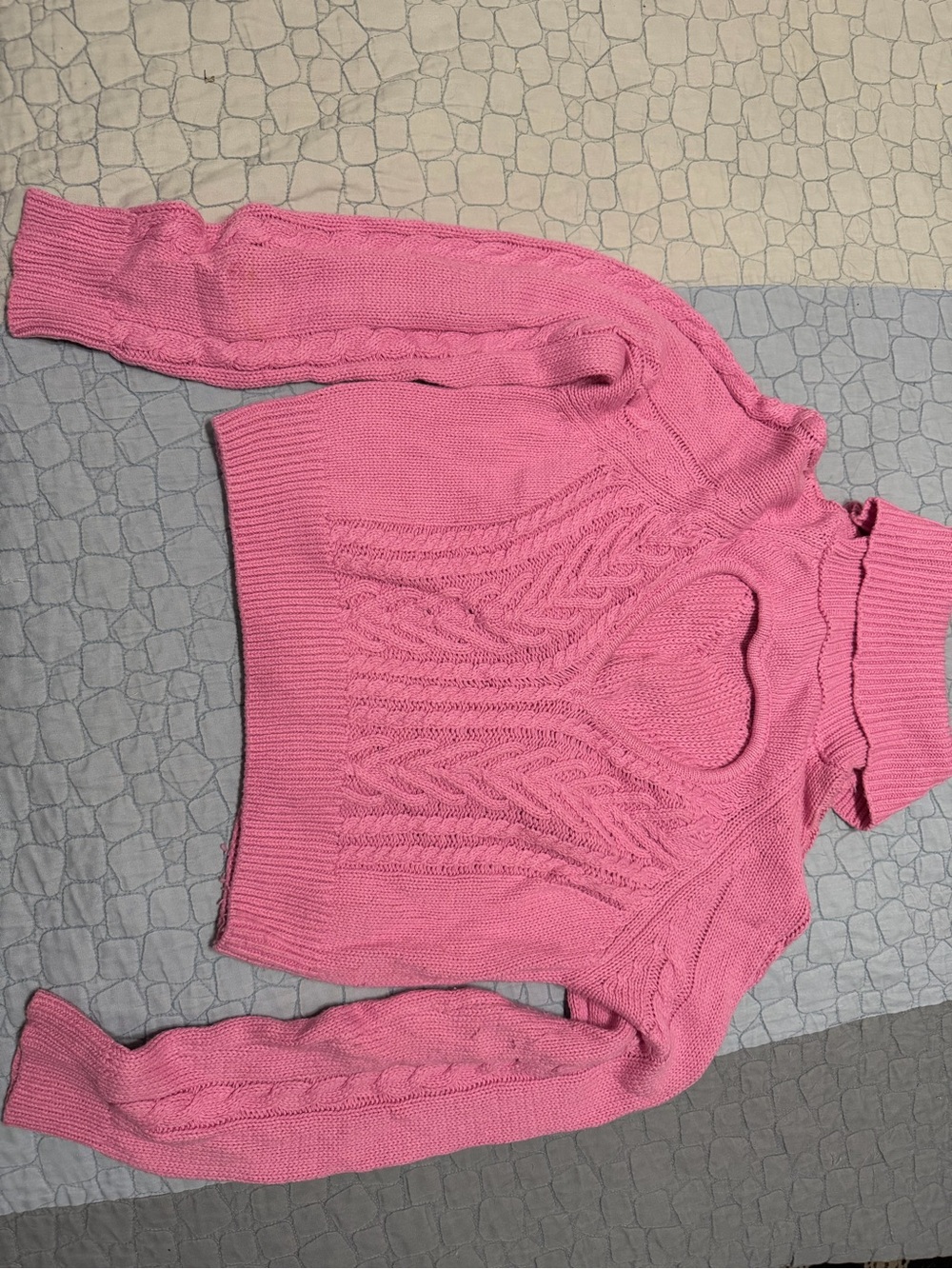 Forever 21 Pink Cable-Knit Turtleneck with Heart Back Cutout